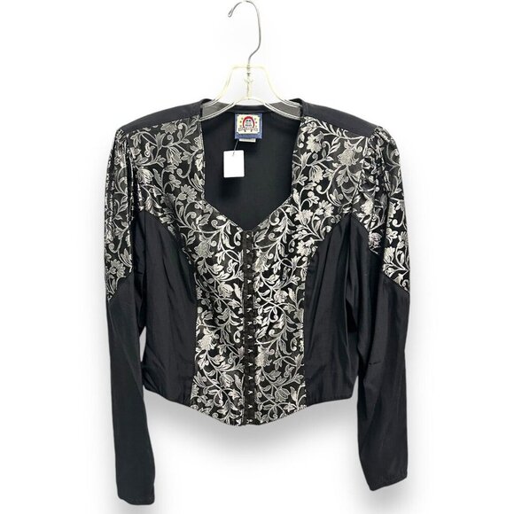 Rough Rider Tops - Vintage Roughrider Circle Black Long Sleeve Padded Hook Top Large Western Wear